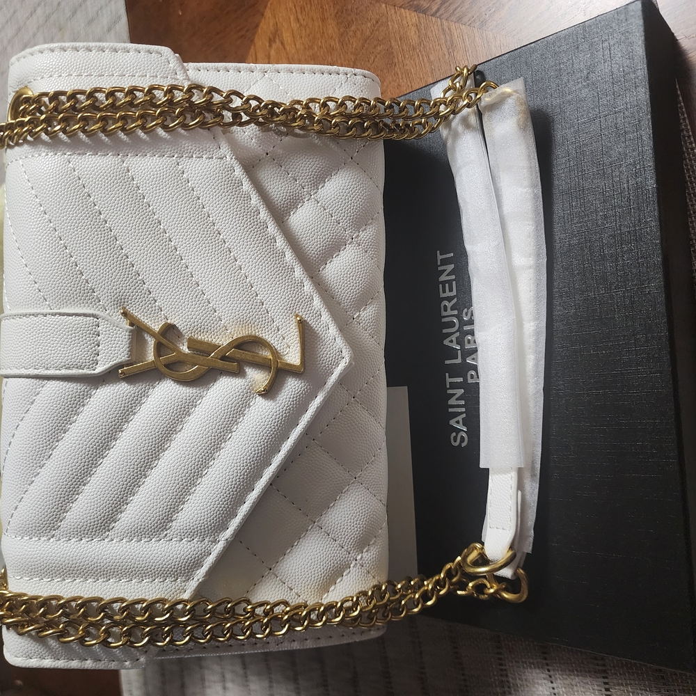 Saint Laurent White and Gold Quilted Crossbody Bag